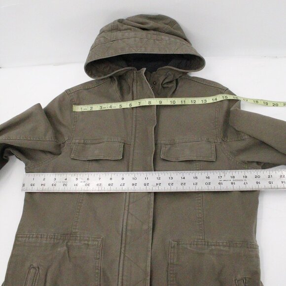 prAna Jacket Womens Small Hooded Green Cristos Parka Coat Organic Cotton Stretch - Picture 12 of 16